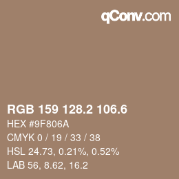 カラーコード: RGB 159 128.2 106.6 | qconv.com