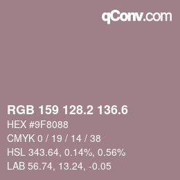 カラーコード: RGB 159 128.2 136.6 | qconv.com