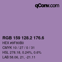 カラーコード: RGB 159 128.2 176.6 | qconv.com