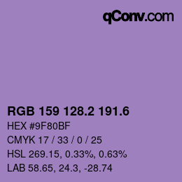 カラーコード: RGB 159 128.2 191.6 | qconv.com