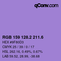カラーコード: RGB 159 128.2 211.6 | qconv.com