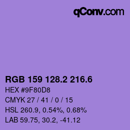 カラーコード: RGB 159 128.2 216.6 | qconv.com