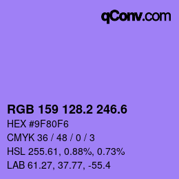 カラーコード: RGB 159 128.2 246.6 | qconv.com