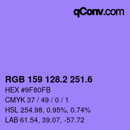 カラーコード: RGB 159 128.2 251.6 | qconv.com