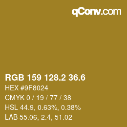カラーコード: RGB 159 128.2 36.6 | qconv.com