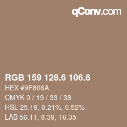 カラーコード: RGB 159 128.6 106.6 | qconv.com