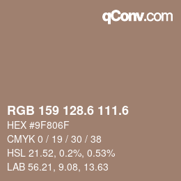 カラーコード: RGB 159 128.6 111.6 | qconv.com
