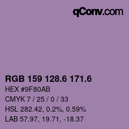 カラーコード: RGB 159 128.6 171.6 | qconv.com