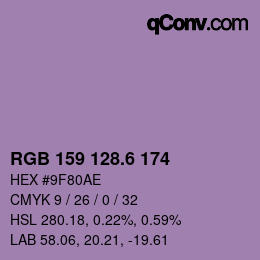 カラーコード: RGB 159 128.6 174 | qconv.com