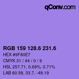 カラーコード: RGB 159 128.6 231.6 | qconv.com