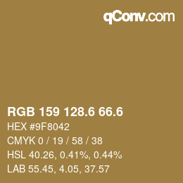 カラーコード: RGB 159 128.6 66.6 | qconv.com