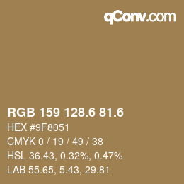 カラーコード: RGB 159 128.6 81.6 | qconv.com