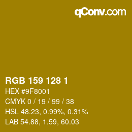 カラーコード: RGB 159 128 1 | qconv.com