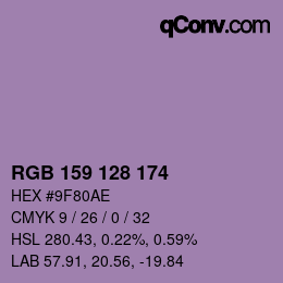 颜色代码: RGB 159 128 174 | qconv.com