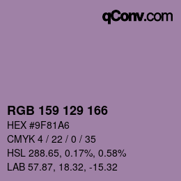 Color code: RGB 159 129 166 | qconv.com
