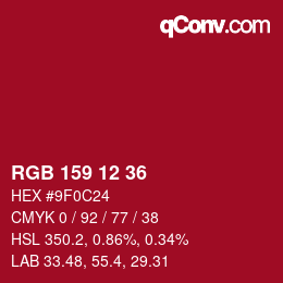 カラーコード: RGB 159 12 36 | qconv.com