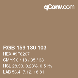 Color code: RGB 159 130 103 | qconv.com