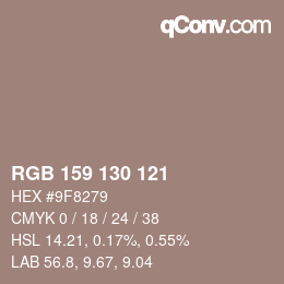 颜色代码: RGB 159 130 121 | qconv.com