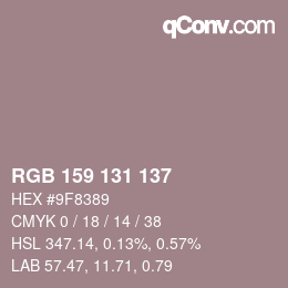 颜色代码: RGB 159 131 137 | qconv.com