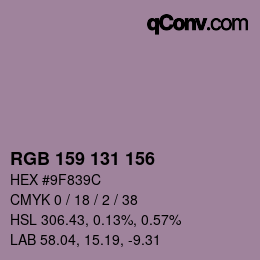 カラーコード: RGB 159 131 156 | qconv.com