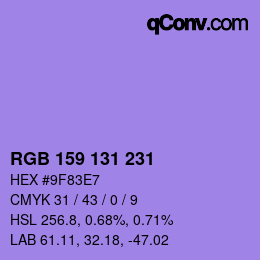 Color code: RGB 159 131 231 | qconv.com