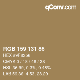 Código de color: RGB 159 131 86 | qconv.com