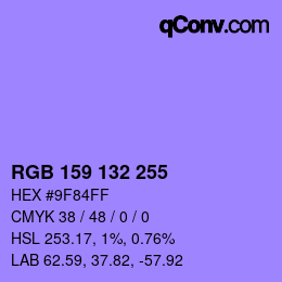 カラーコード: RGB 159 132 255 | qconv.com