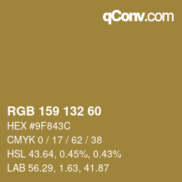 颜色代码: RGB 159 132 60 | qconv.com
