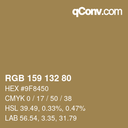 Color code: RGB 159 132 80 | qconv.com