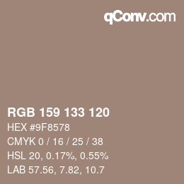 Color code: RGB 159 133 120 | qconv.com