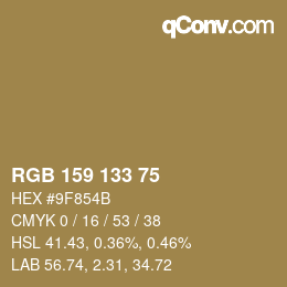 Color code: RGB 159 133 75 | qconv.com