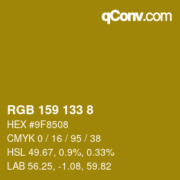 Color code: RGB 159 133 8 | qconv.com
