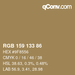 颜色代码: RGB 159 133 86 | qconv.com