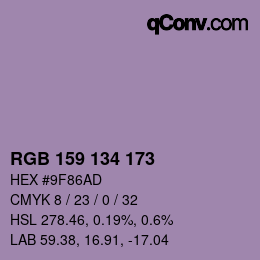 Color code: RGB 159 134 173 | qconv.com