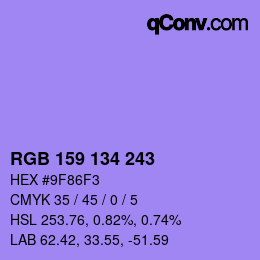 Color code: RGB 159 134 243 | qconv.com