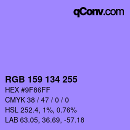 Color code: RGB 159 134 255 | qconv.com