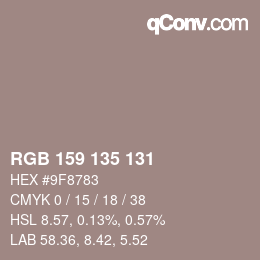 Código de color: RGB 159 135 131 | qconv.com