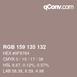 Color code: RGB 159 135 132 | qconv.com