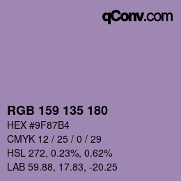 Farbcode: RGB 159 135 180 | qconv.com