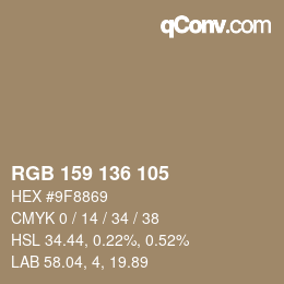 Color code: RGB 159 136 105 | qconv.com