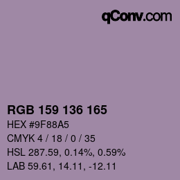 Color code: RGB 159 136 165 | qconv.com