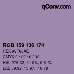 Color code: RGB 159 136 174 | qconv.com