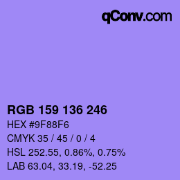 Color code: RGB 159 136 246 | qconv.com