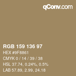 Color code: RGB 159 136 97 | qconv.com