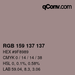颜色代码: RGB 159 137 137 | qconv.com