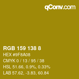 Color code: RGB 159 138 8 | qconv.com