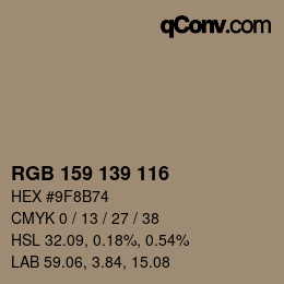 カラーコード: RGB 159 139 116 | qconv.com