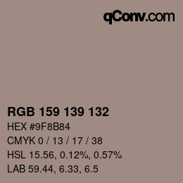 Color code: RGB 159 139 132 | qconv.com