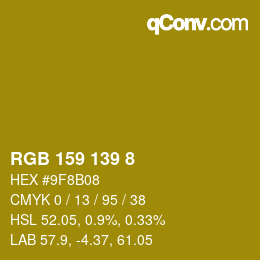 カラーコード: RGB 159 139 8 | qconv.com