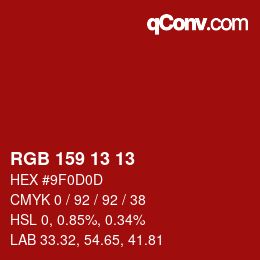 カラーコード: RGB 159 13 13 | qconv.com